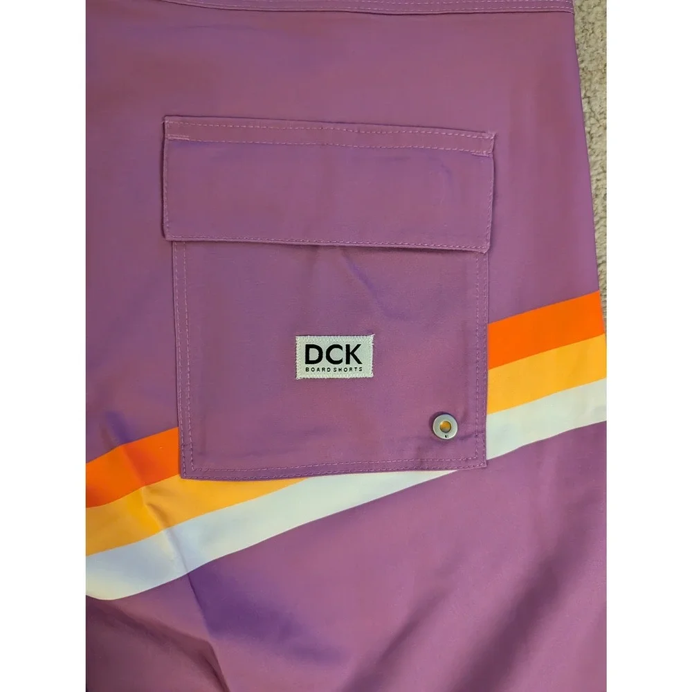 DCK Boardshorts NWT Elvis Purple Retro Stripe Mid Length Swim Trunks- Men's 34‎